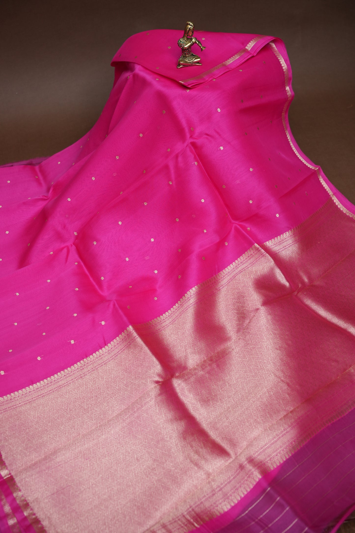 Hot Pink Pure Organza Kora Banarasi Silk Saree|Silk Mark Certified