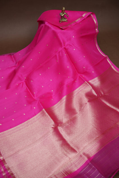 Hot Pink Pure Organza Kora Banarasi Silk Saree|Silk Mark Certified