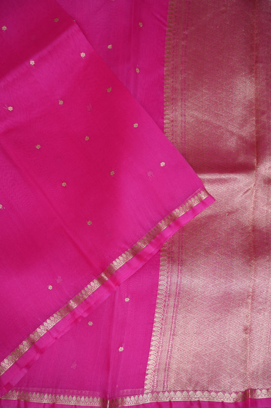 Hot Pink Pure Organza Kora Banarasi Silk Saree|Silk Mark Certified