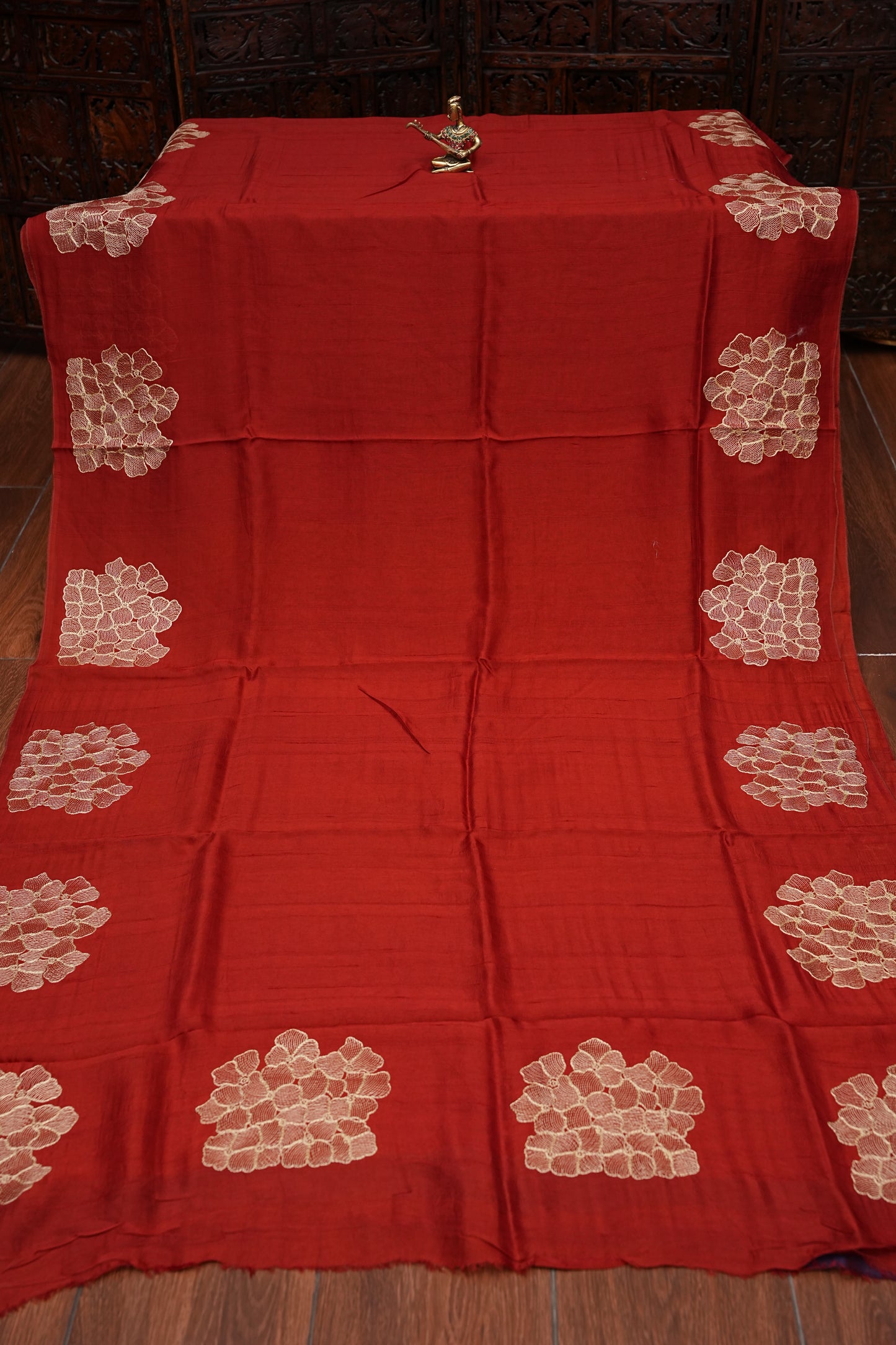 Tussar Banarasi Raw Silk Saree with Floral Zari Butta Weaving – Rust Orange