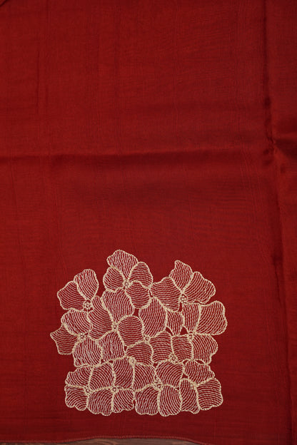 Tussar Banarasi Raw Silk Saree with Floral Zari Butta Weaving – Rust Orange
