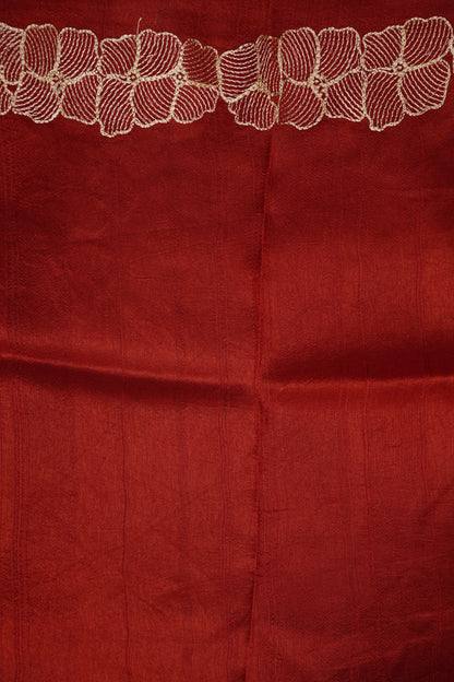 Tussar Banarasi Raw Silk Saree with Floral Zari Butta Weaving – Rust Orange