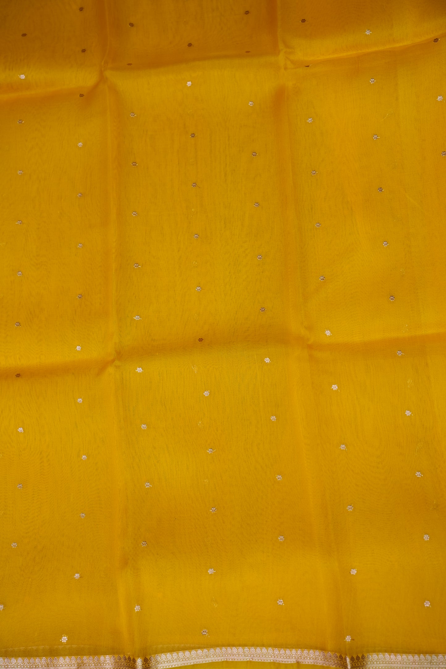 Sunshine Yellow Pure Organza Kora Banarasi Silk Saree|Silk Mark Certified
