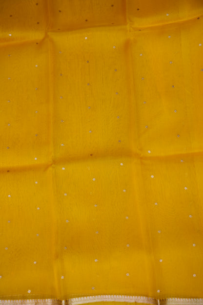 Sunshine Yellow Pure Organza Kora Banarasi Silk Saree|Silk Mark Certified