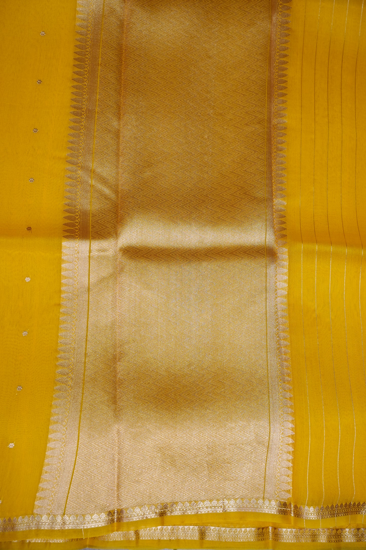 Sunshine Yellow Pure Organza Kora Banarasi Silk Saree|Silk Mark Certified