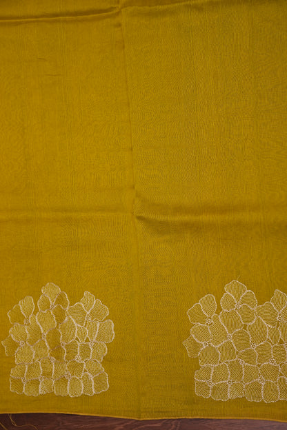 Tussar Banarasi Raw Silk Saree with Floral Zari Butta Weaving – Soft Yellow