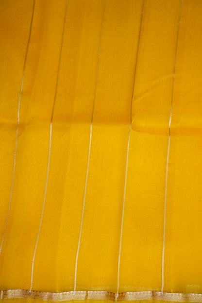 Sunshine Yellow Pure Organza Kora Banarasi Silk Saree|Silk Mark Certified