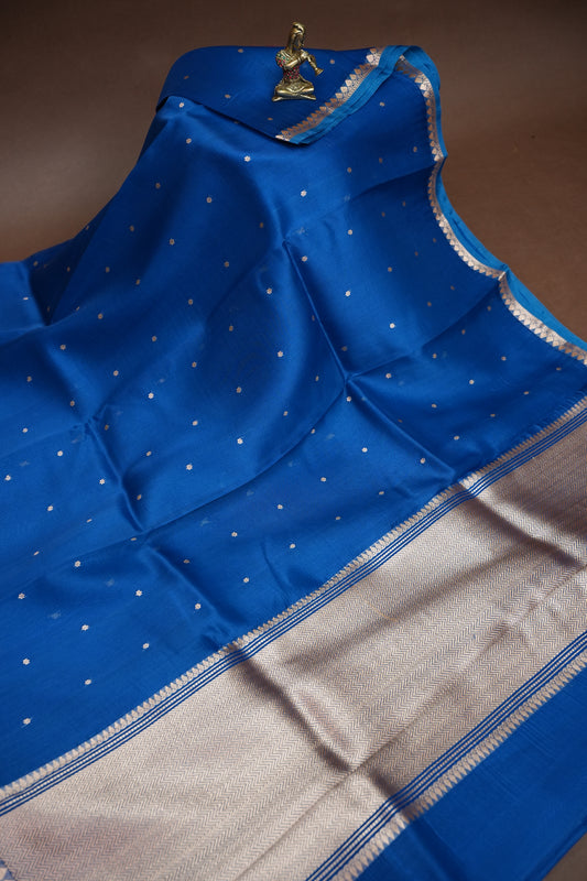 Blue Pure Organza Kora Banarasi Silk Saree|Silk Mark Certified