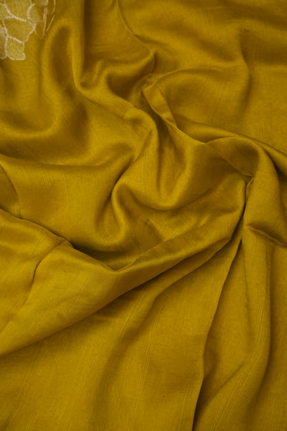 Tussar Banarasi Raw Silk Saree with Floral Zari Butta Weaving – Soft Yellow