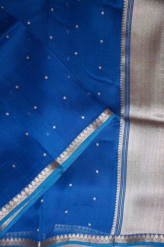 Blue Pure Organza Kora Banarasi Silk Saree|Silk Mark Certified