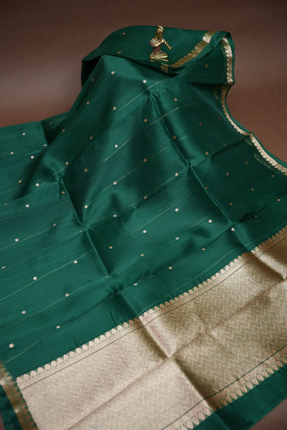 Emerald Green Pure Organza Kora Banarasi Silk Saree|Silk Mark Certified