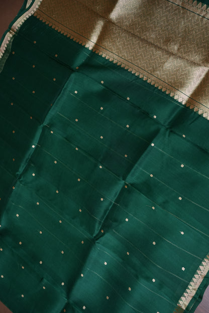 Emerald Green Pure Organza Kora Banarasi Silk Saree|Silk Mark Certified