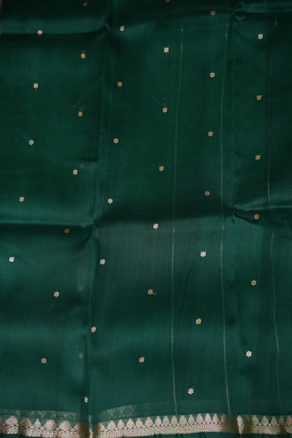 Emerald Green Pure Organza Kora Banarasi Silk Saree|Silk Mark Certified