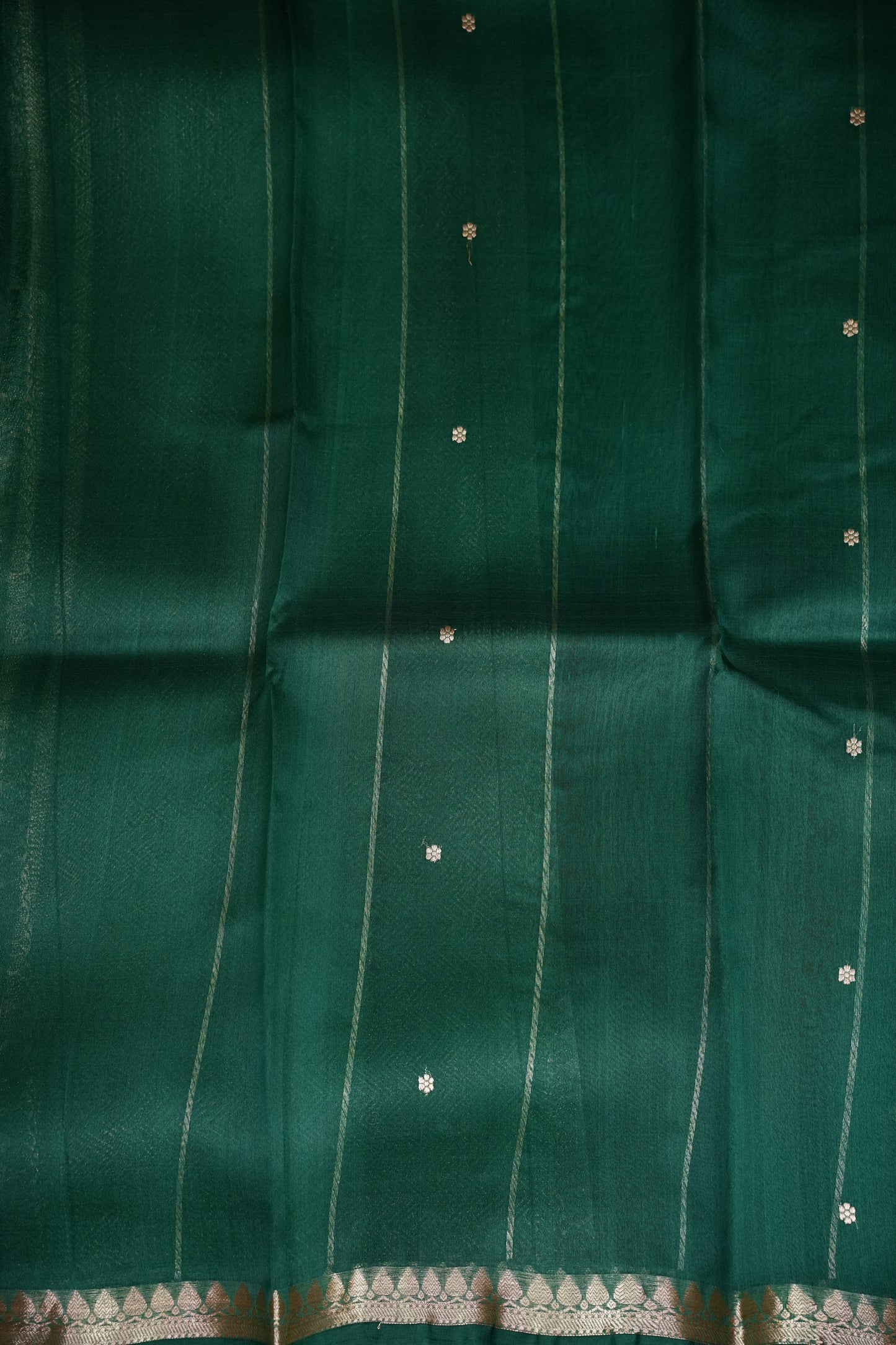 Emerald Green Pure Organza Kora Banarasi Silk Saree|Silk Mark Certified
