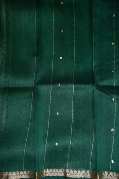 Emerald Green Pure Organza Kora Banarasi Silk Saree|Silk Mark Certified