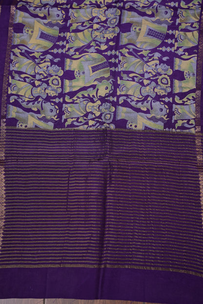 Crepe Silk Saree with Digital Kalamkari Print - Purple