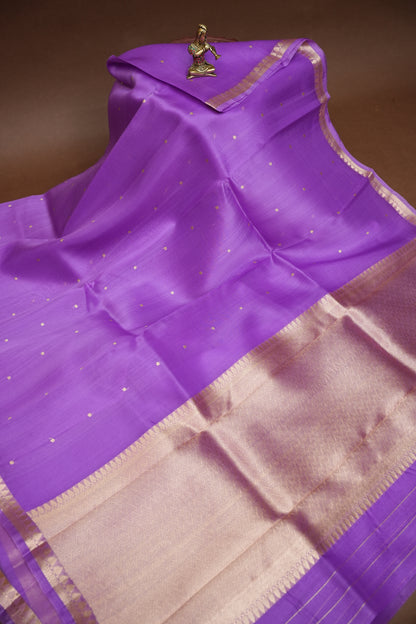 Lavender Purple Pure Organza Kora Banarasi Silk Saree|Silk Mark Certified