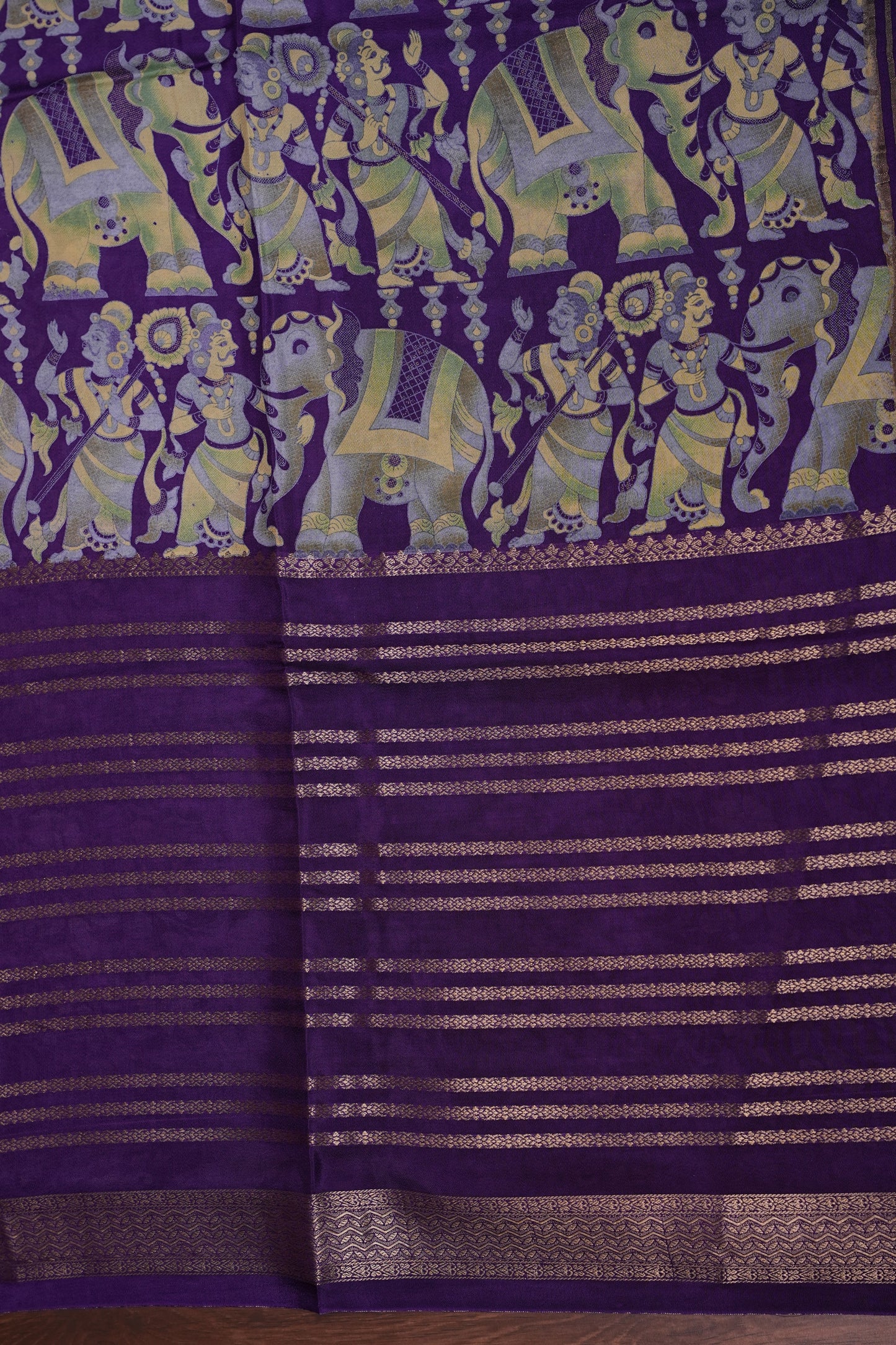 Crepe Silk Saree with Digital Kalamkari Print - Purple