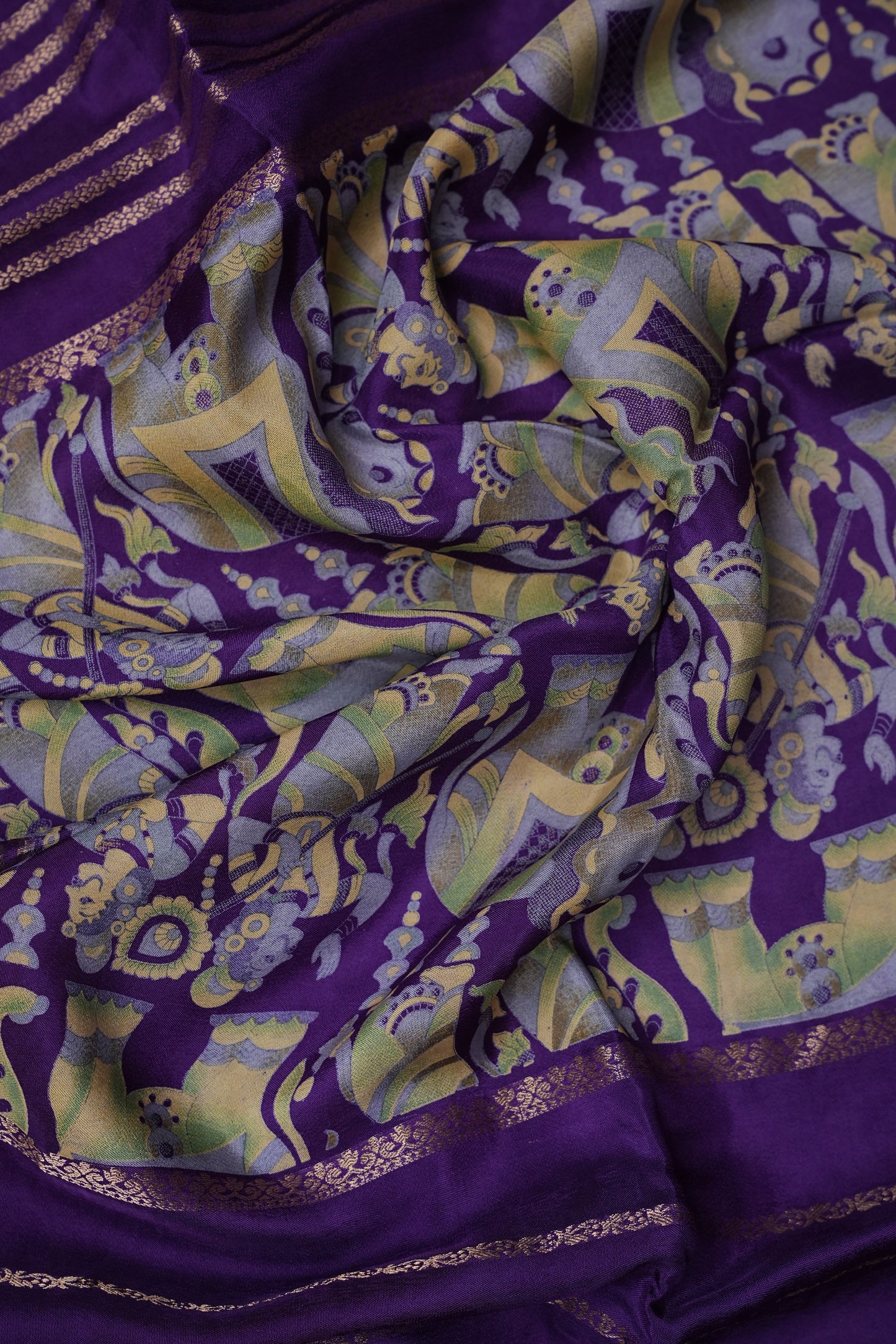 Crepe Silk Saree with Digital Kalamkari Print - Purple