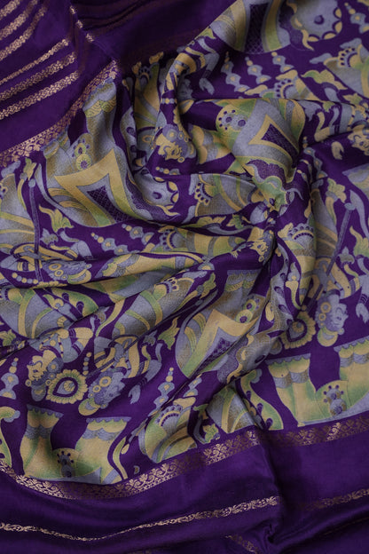 Crepe Silk Saree with Digital Kalamkari Print - Purple