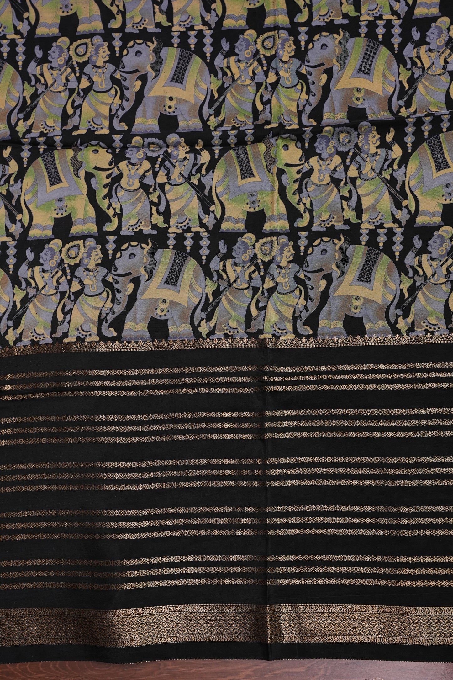 Crepe Silk Saree with Digital Kalamkari Print - Black