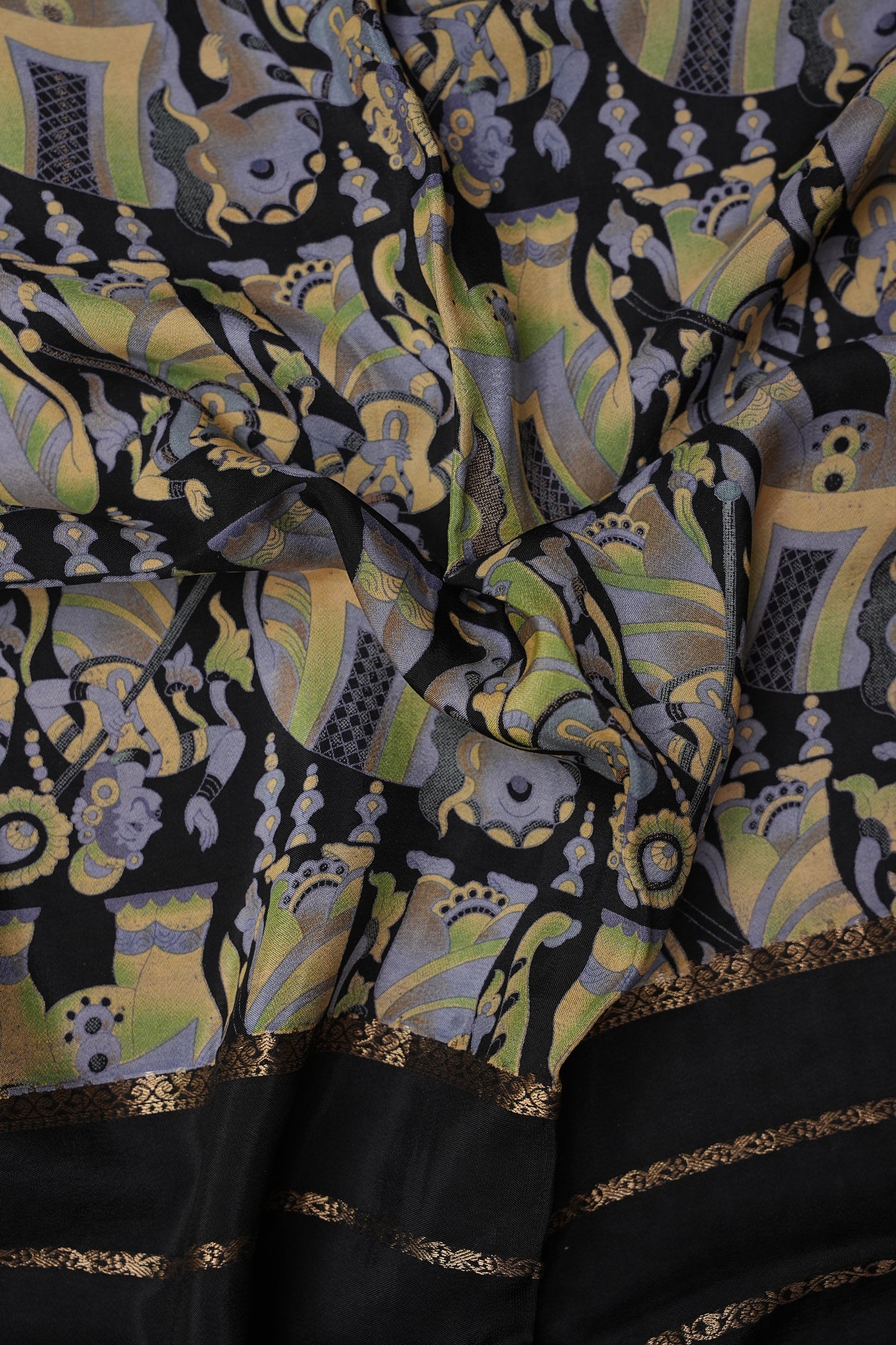 Crepe Silk Saree with Digital Kalamkari Print - Black