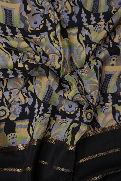 Crepe Silk Saree with Digital Kalamkari Print - Black