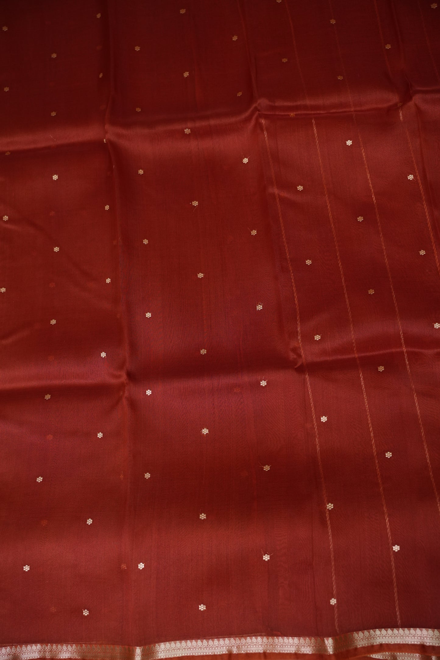 Rust Orange Pure Organza Kora Banarasi Silk Saree|Silk Mark Certified