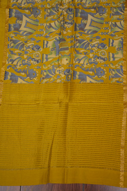 Crepe Silk Saree with Digital Kalamkari - Yellow