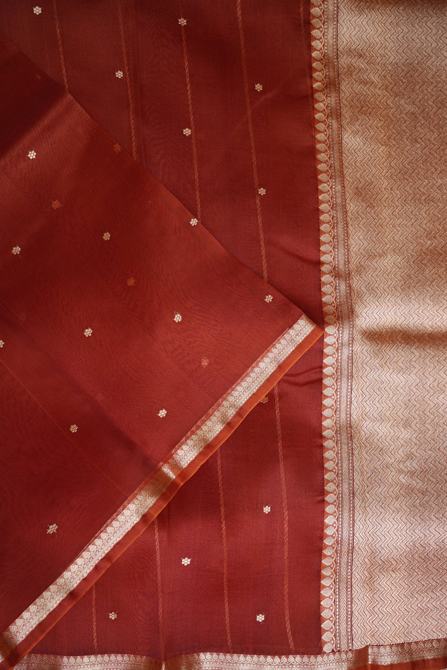 Rust Orange Pure Organza Kora Banarasi Silk Saree|Silk Mark Certified
