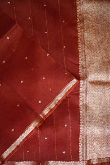 Rust Orange Pure Organza Kora Banarasi Silk Saree|Silk Mark Certified
