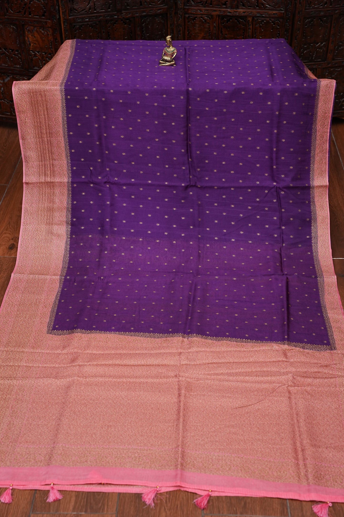 Tussar Banarasi Raw Silk Saree – Violet & Pink with Zari Border