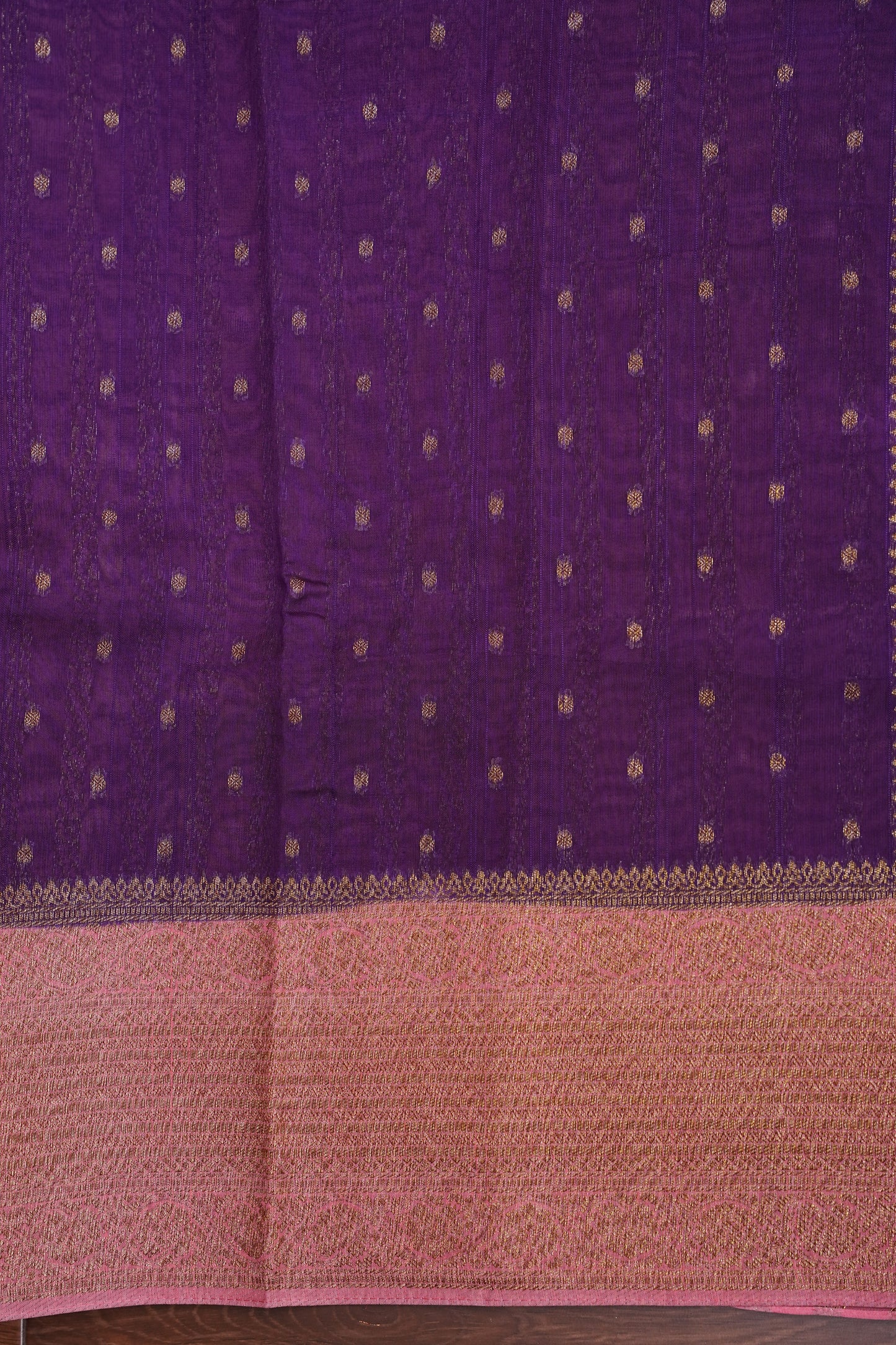 Tussar Banarasi Raw Silk Saree – Violet & Pink with Zari Border
