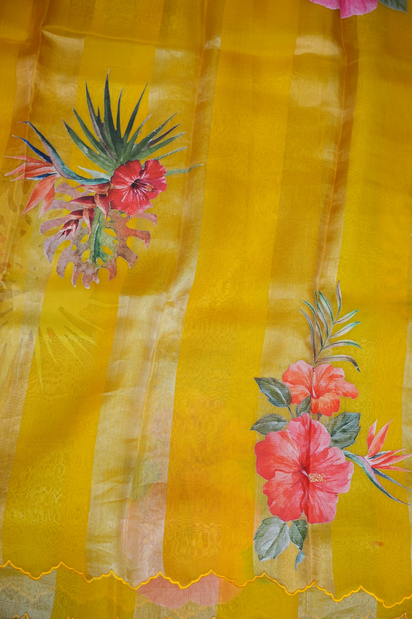 Pure Tissue Organza Silk Saree with Digital Floral Print-Sunshine Yellow