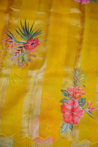 Pure Tissue Organza Silk Saree with Digital Floral Print-Sunshine Yellow