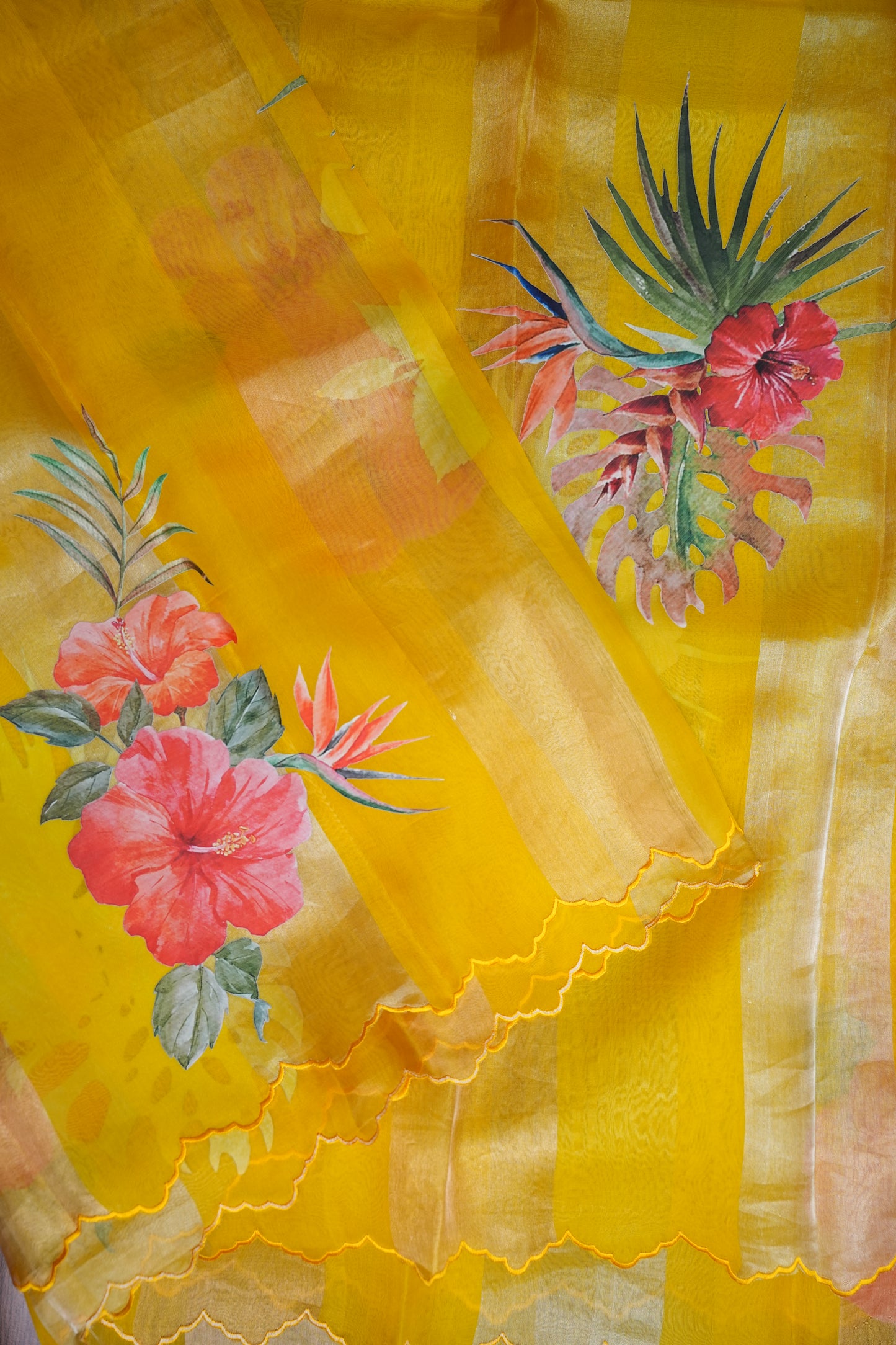 Pure Tissue Organza Silk Saree with Digital Floral Print-Sunshine Yellow