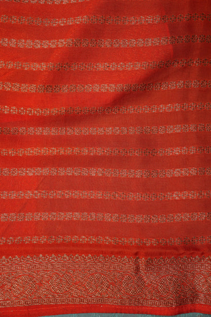 Tussar Banarasi Raw Silk Saree – Sea Green & Orange with Zari Border
