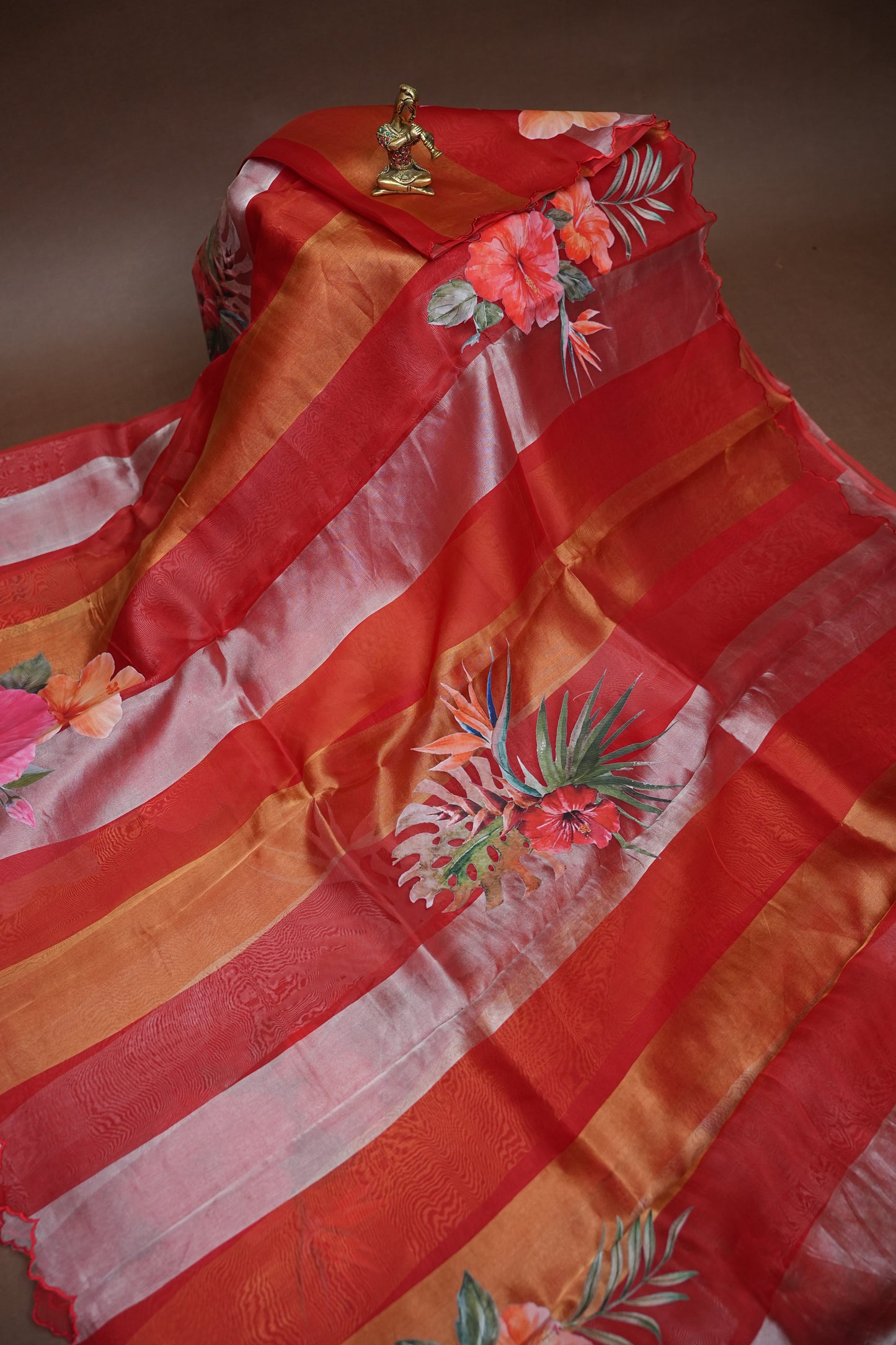 Pure Tissue Organza T Silk Saree with Digital Floral Print - Vermillion Red