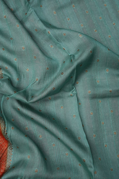Tussar Banarasi Raw Silk Saree – Sea Green & Orange with Zari Border