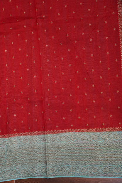 Tussar Banarasi Raw Silk Saree – Red & Sea Green with Zari Border