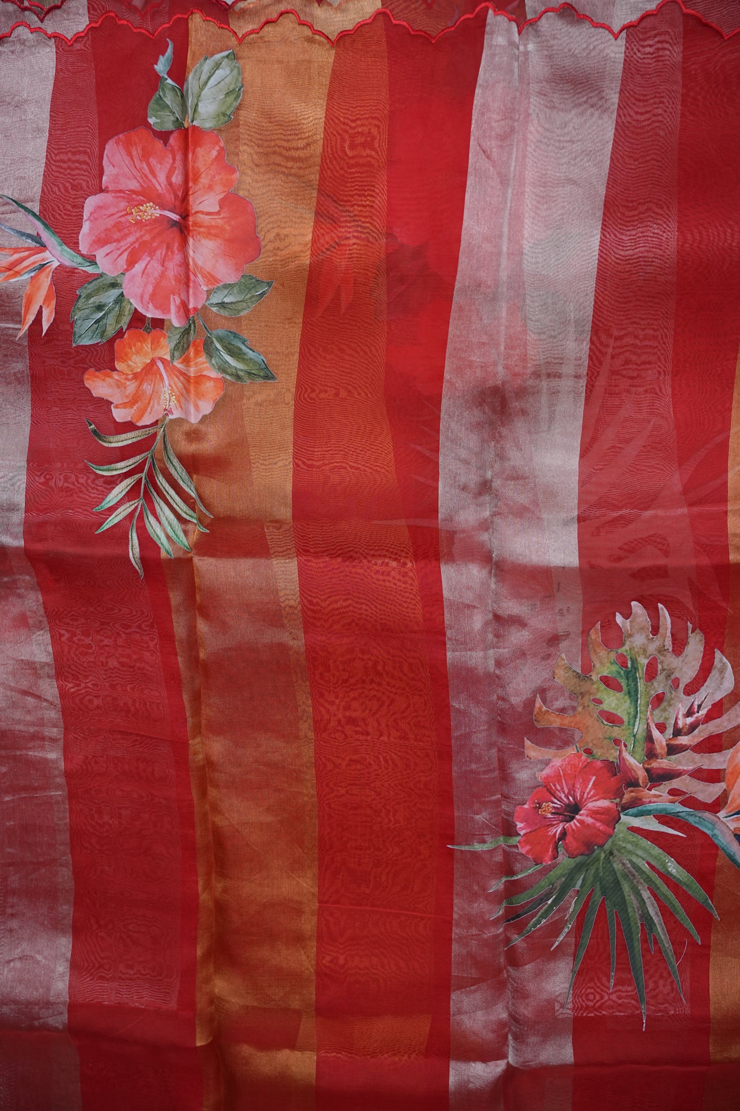 Pure Tissue Organza T Silk Saree with Digital Floral Print - Vermillion Red