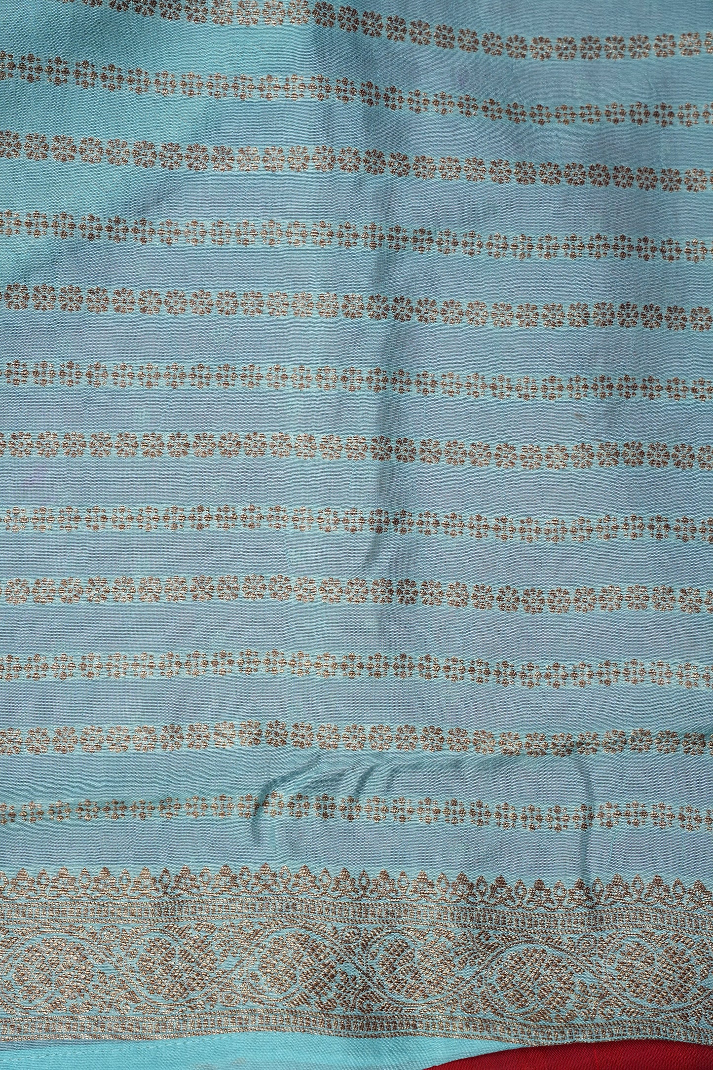 Tussar Banarasi Raw Silk Saree – Red & Sea Green with Zari Border
