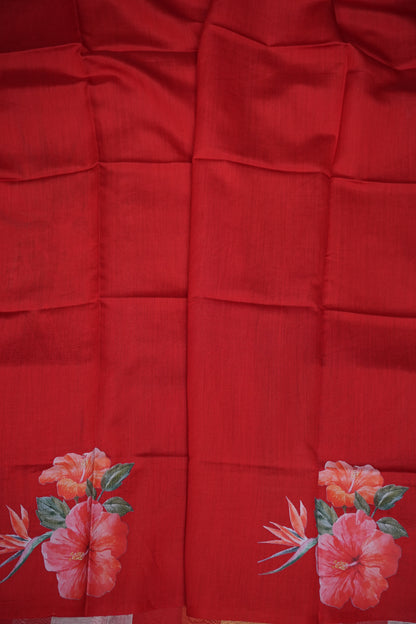 Pure Tissue Organza T Silk Saree with Digital Floral Print - Vermillion Red