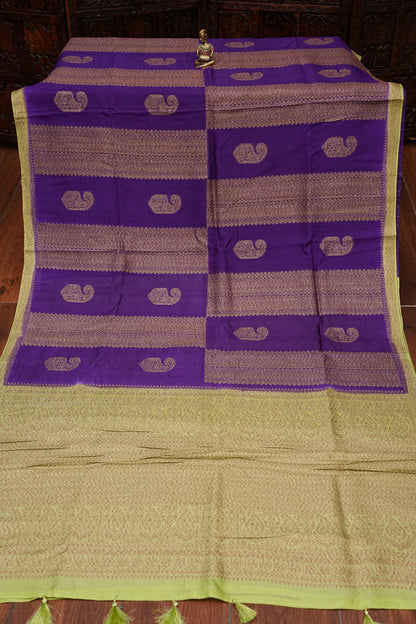 Tussar Banarasi Raw Silk Saree – Royal Purple & Pistachio Green