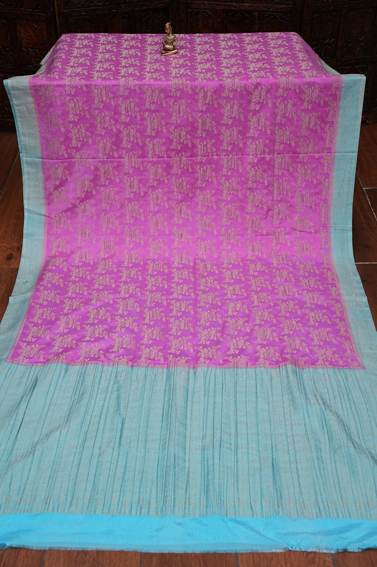 Georgette Silk Banarasi Saree - Candy Pink & Baby Blue