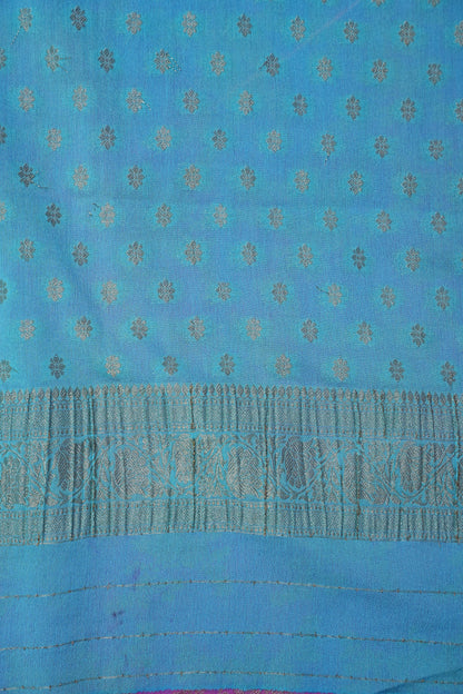 Georgette Silk Banarasi Saree - Candy Pink & Baby Blue
