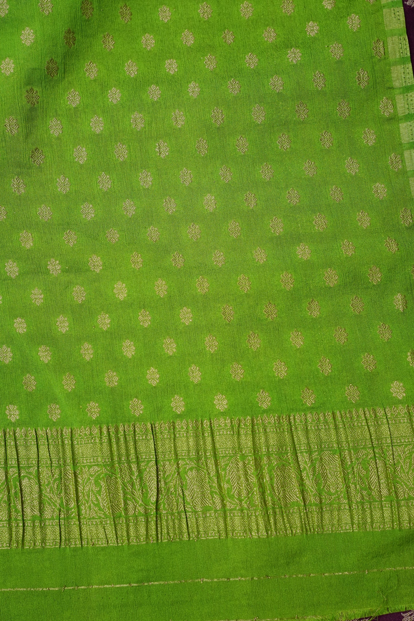 Georgette Silk Banarasi Saree - Wine & Lime Green