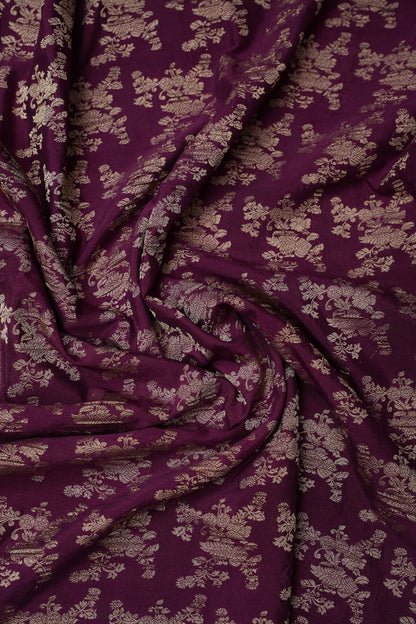 Georgette Silk Banarasi Saree - Wine & Lime Green