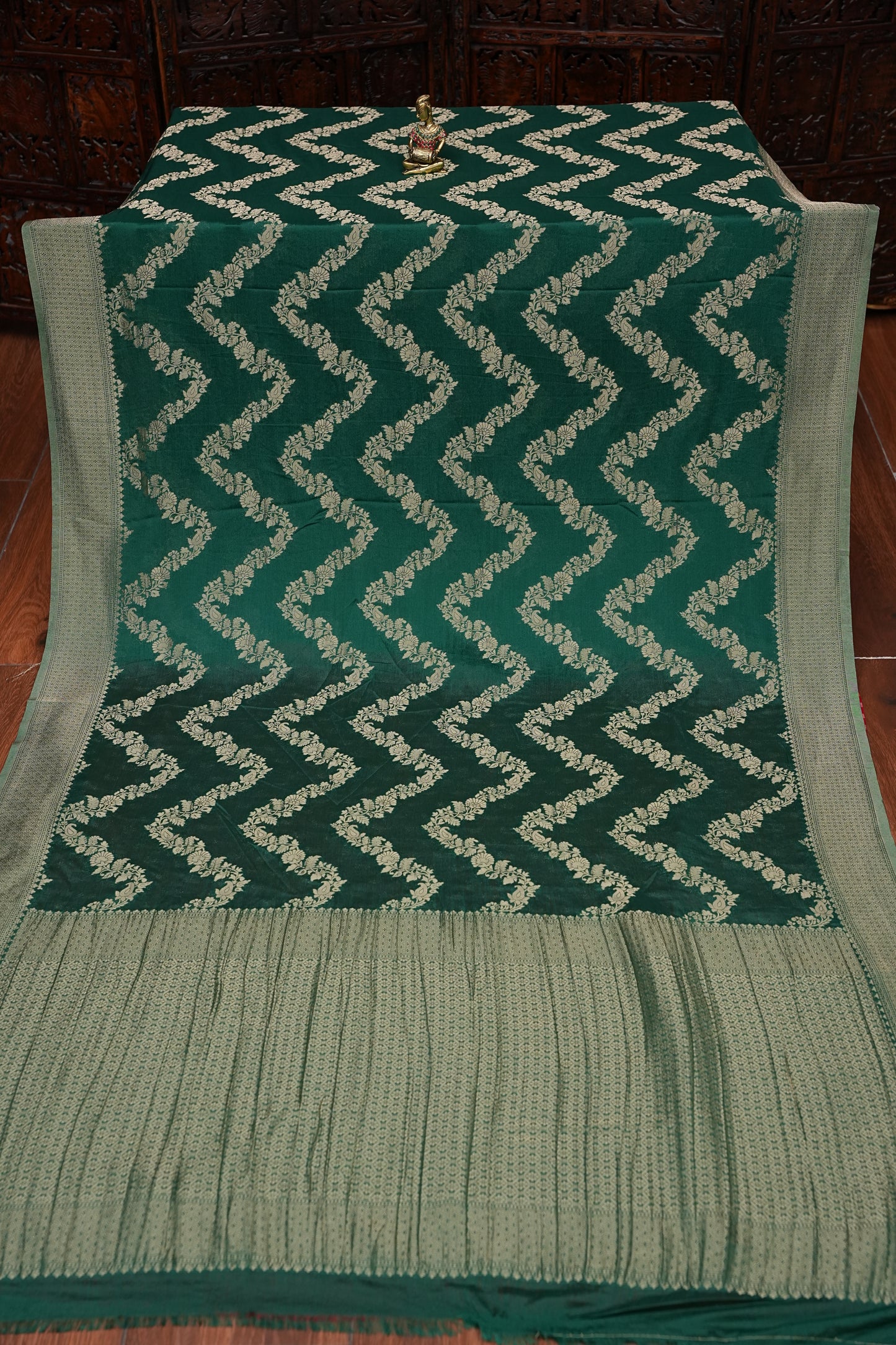 Georgette Silk Banarasi Saree - Emerald Green
