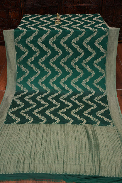Georgette Silk Banarasi Saree - Emerald Green